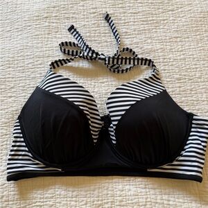 Torrid Black and White Striped Bikini Top